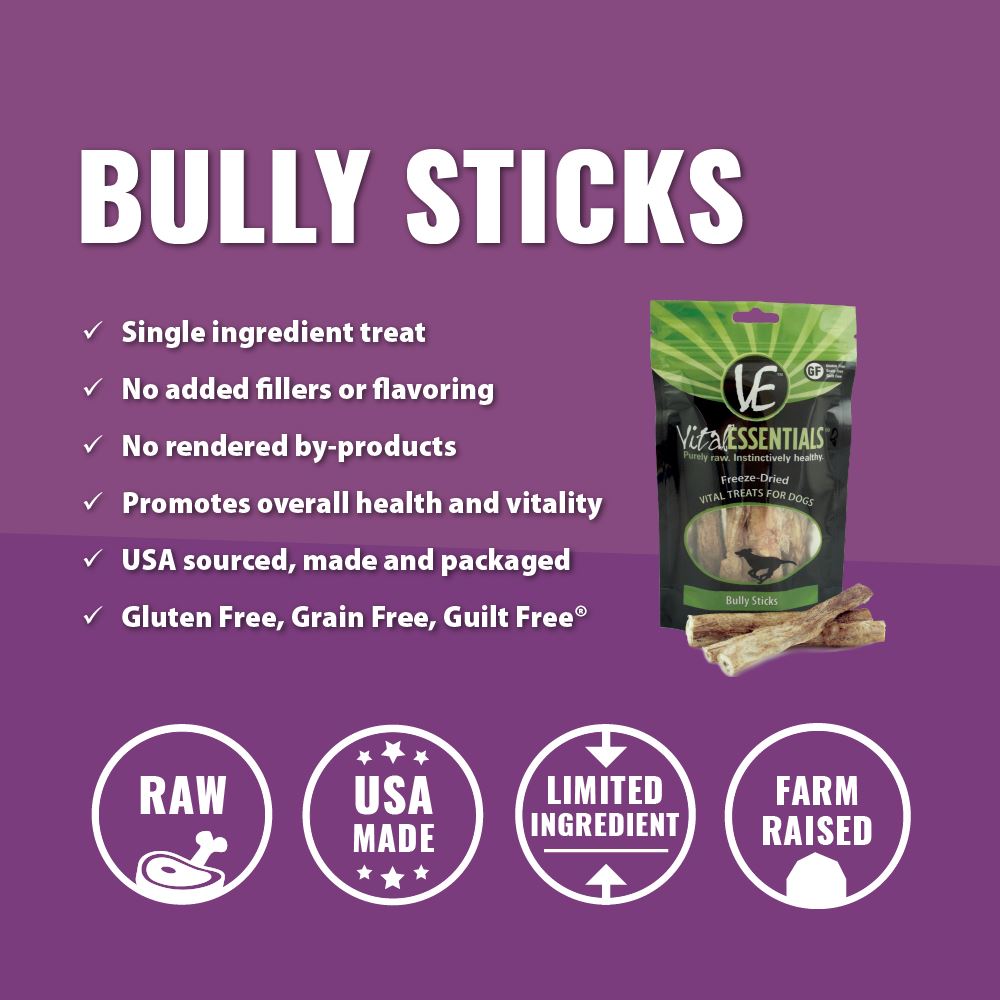 Vital Essentials Freeze Dried Vital Treats Grain Free Bully Sticks Dog Treats  