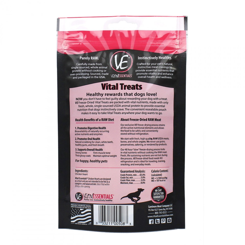 Vital Essentials Freeze Dried Vital Treats Grain Free Chicken Hearts Dog Treats  