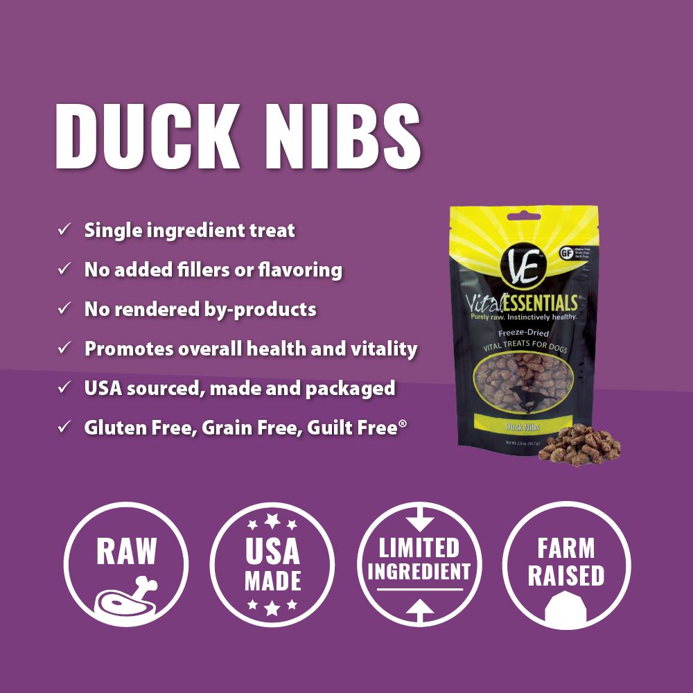 Vital Essentials Freeze Dried Vital Treats Grain Free Duck Nibs Dog Treats  