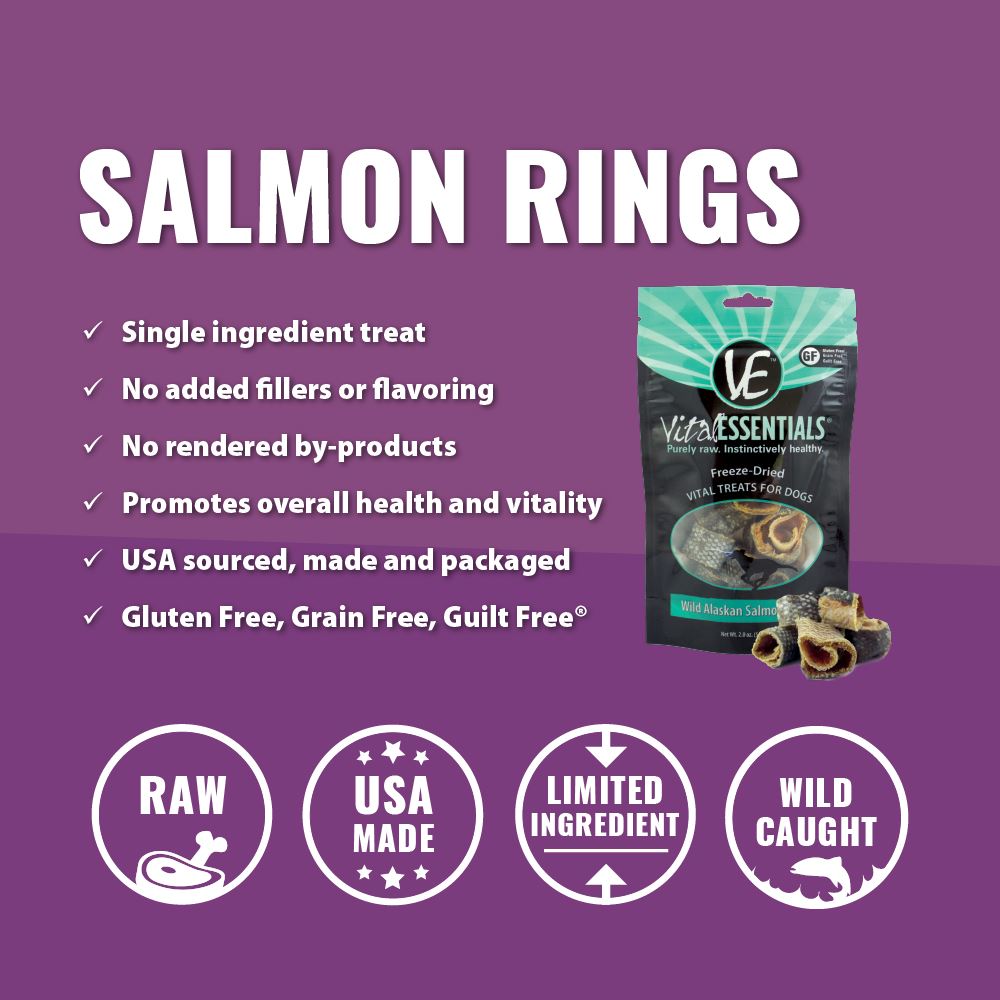 Vital Essentials Freeze Dried Vital Treats Grain Free Wild Alaskan Salmon Rings Dog Treats  