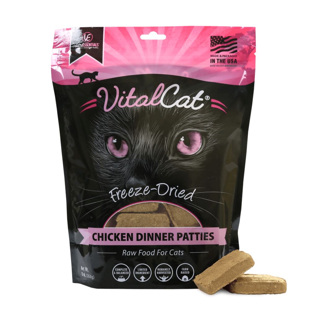 Vital Essentials Grain Free Chicken Dinner Patties Freeze Dried Raw Food for Cats  