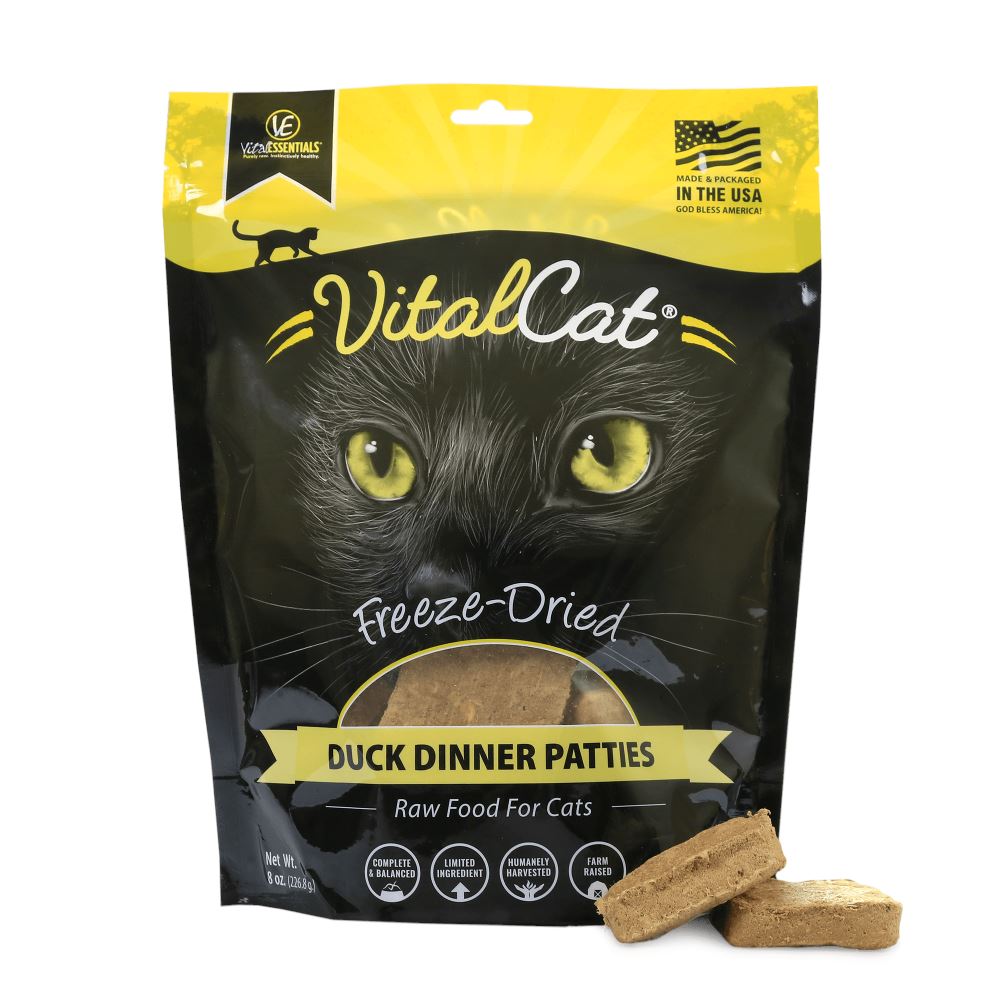 Vital Essentials Grain Free Duck Mini Patties Freeze Dried Raw Food for Cats  