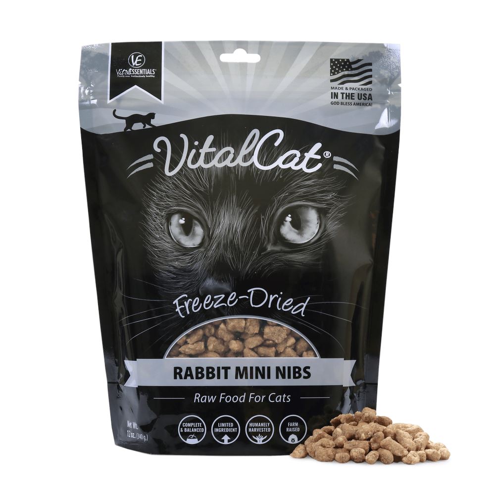 Vital Essentials Grain Free Rabbit Mini Nibs Freeze Dried Raw Food for Cats  