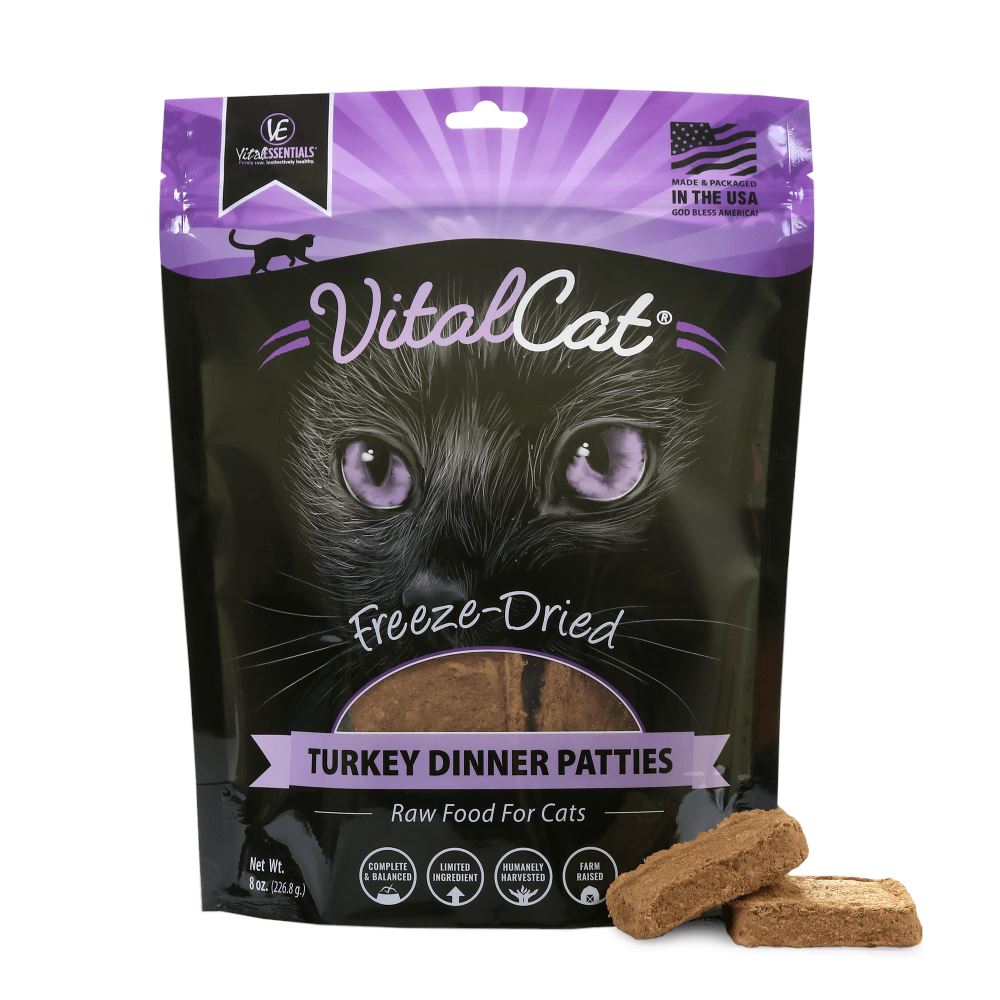 Vital Essentials Grain Free Turkey Dinner Patties Freeze Dried Raw Food for Cats  