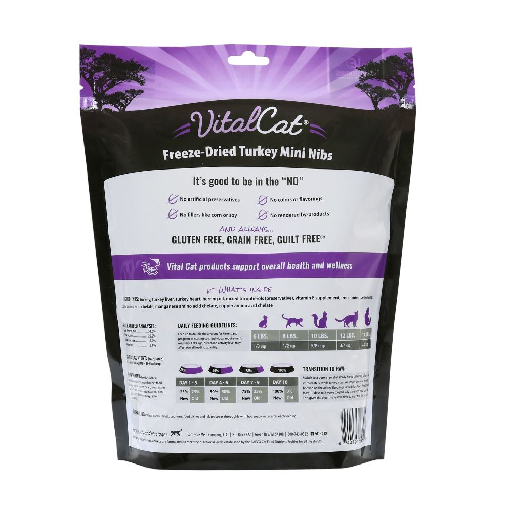 Vital Essentials Grain Free Turkey Mini Nibs Freeze Dried Raw Food for Cats  