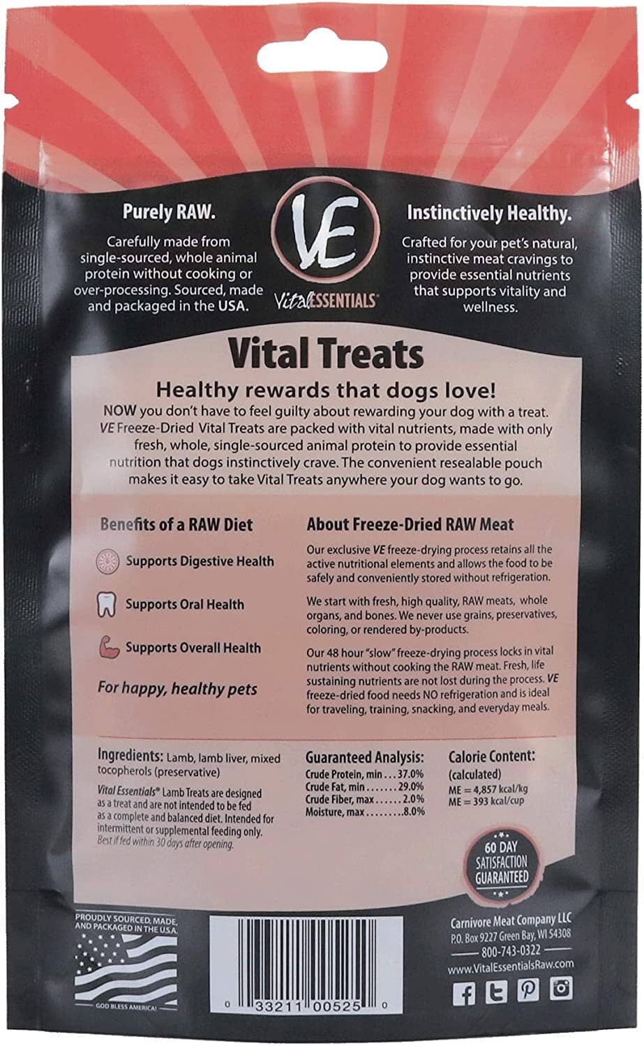 Vital Essentials Lamb Treats Freeze-Dried Dog Treats - 2 Oz  