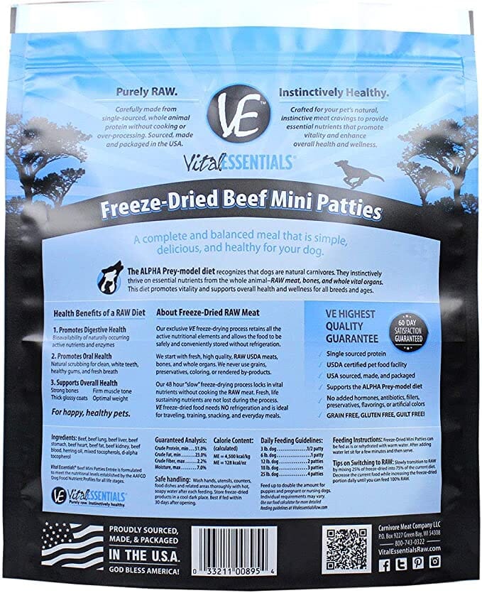 Vital Essentials Mini Pet Patties Beef Entrée Freeze-Dried Dog Food - 16 Oz  