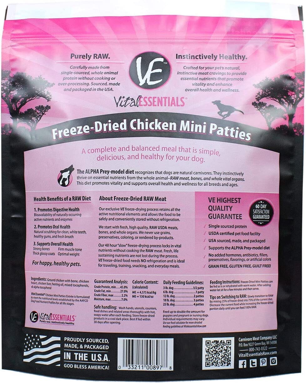 Vital Essentials Mini Pet Patties Chicken Entrée Freeze-Dried Dog Food - 1 Lb  