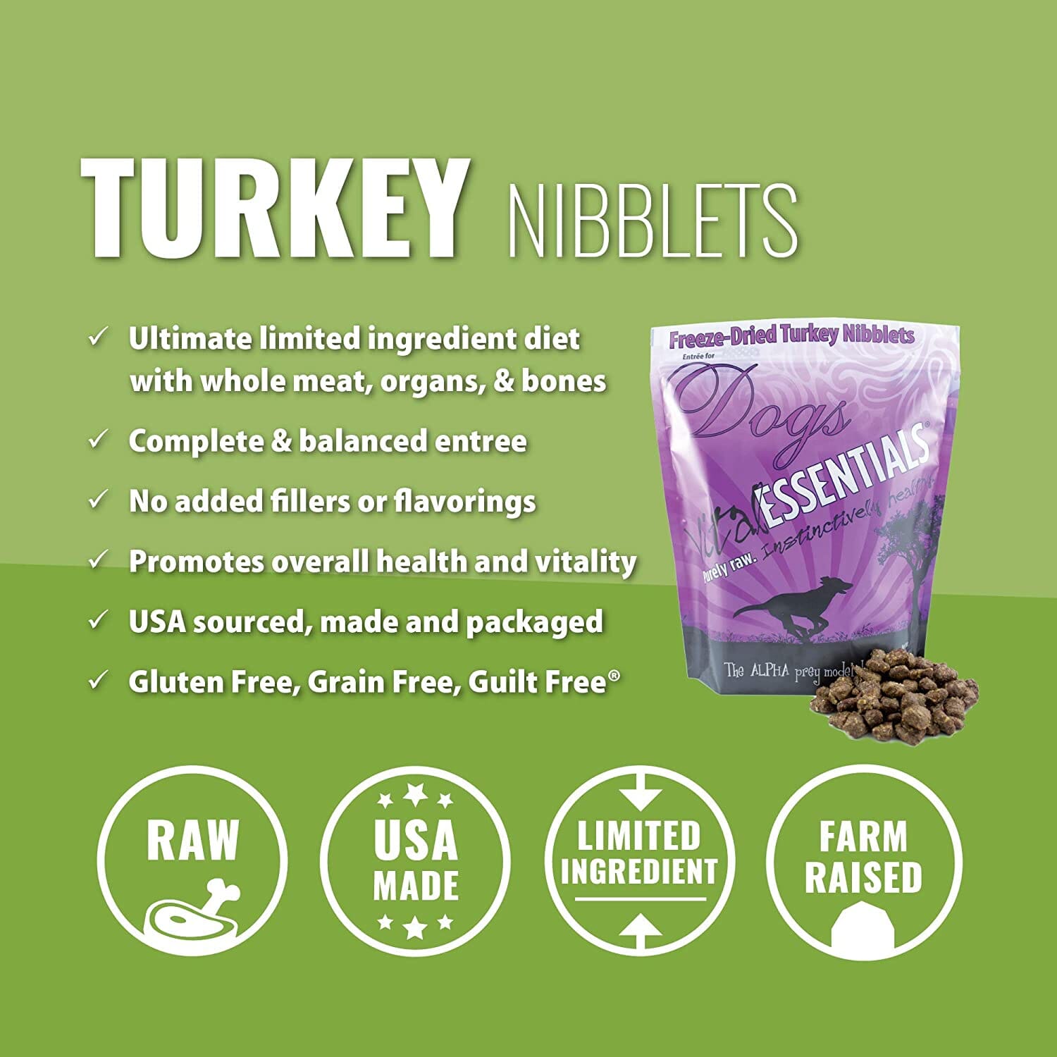 Vital Essentials Nibblets Turkey Entrée Freeze-Dried Dog Food - 1 Lb  