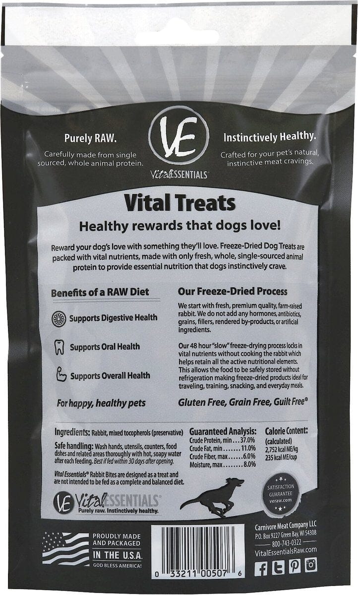 Vital Essentials Rabbit Bites Freeze-Dried Dog Treats - 2 Oz  