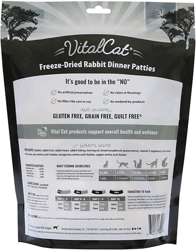 Vital Essentials Rabbit Dinner Patties Freeze-Dried Cat Food - 8 Oz  