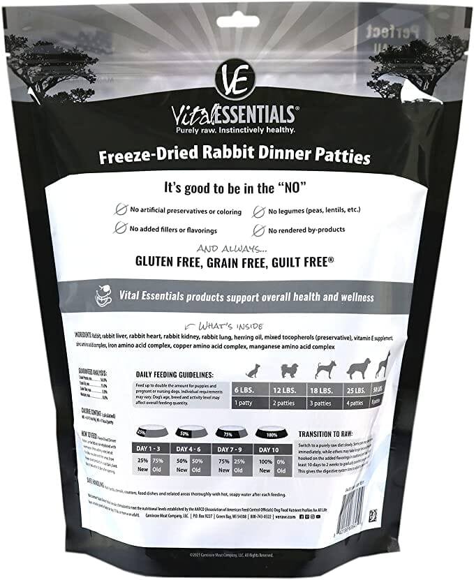 Vital Essentials Rabbit Dinner Patties Freeze-Dried Dog Food - 14 Oz  