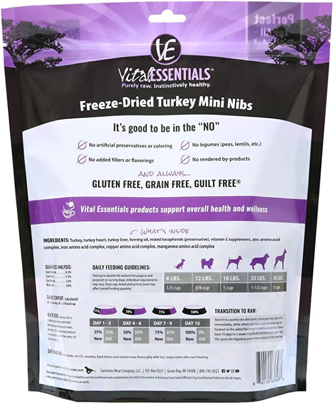 Vital Essentials Turkey Mini Nibs Freeze-Dried Dog Food - 16 Oz  