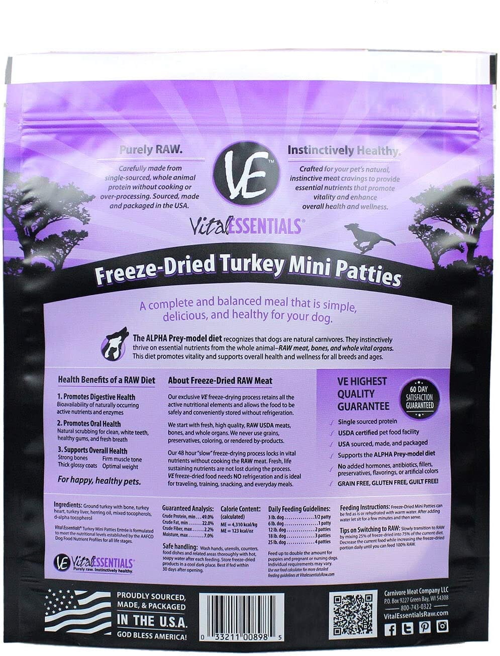 Vital Essentials Turkey Mini Patties Entrée Freeze-Dried Dog Food - 1 Lb  