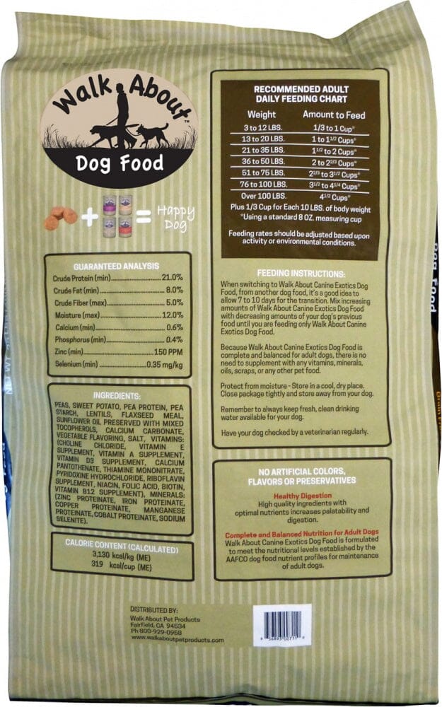 Walk About Grain Free Canine Exotics Vegan Recipe Dry Dog Food  