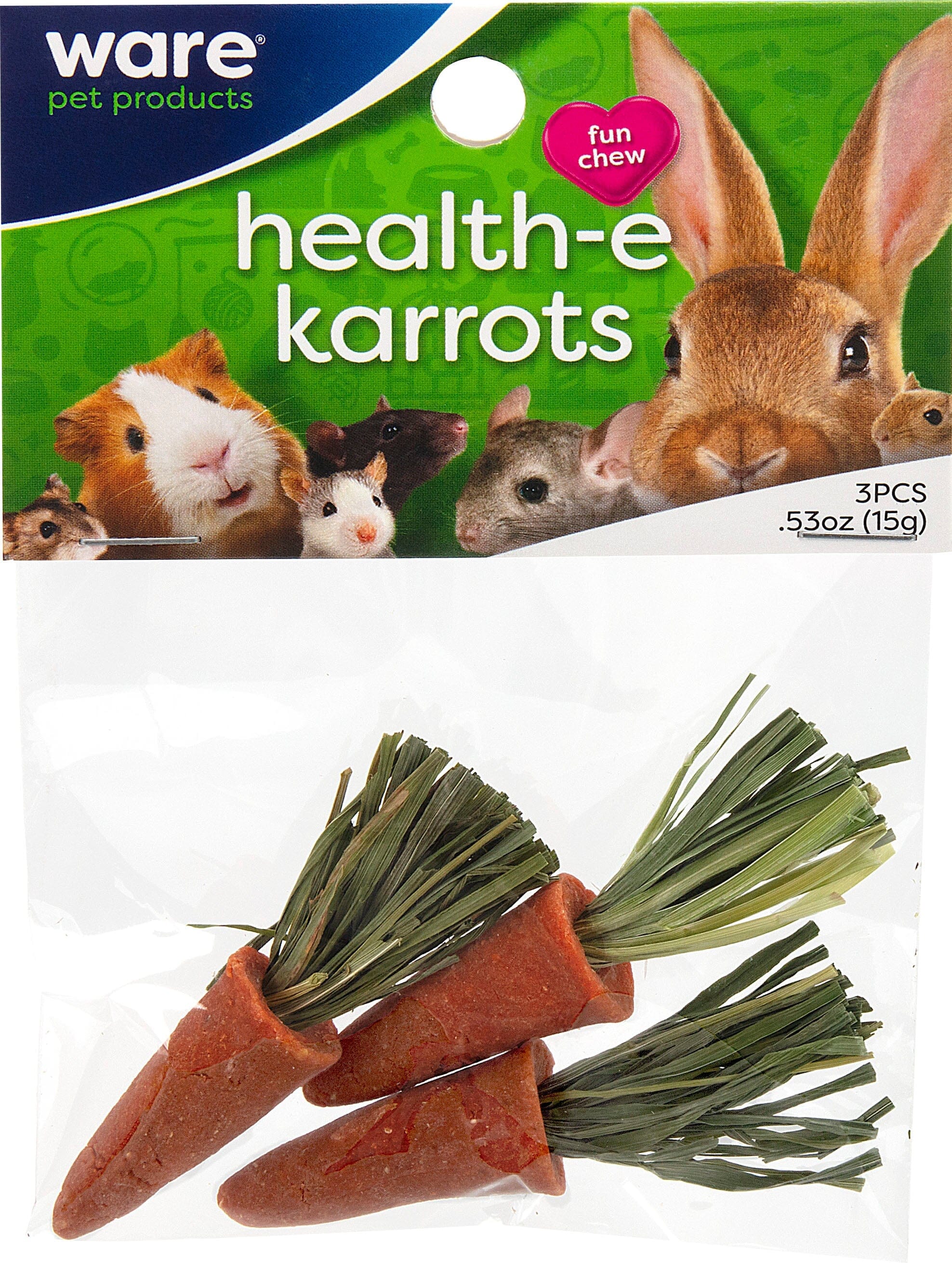 Ware Health-E Karrots Small Animal Chews Small Animal Chewy Treats - Orange - 3 Pack  