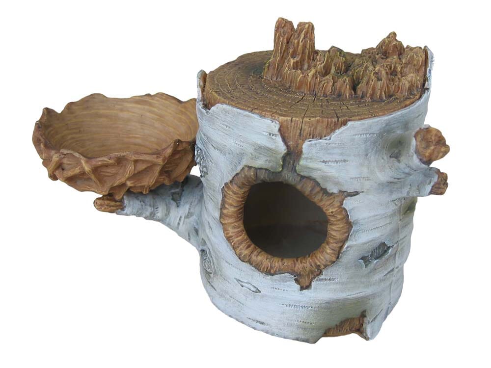 Weco Products Wecorama Sleepy Hollows Birch Den Lodge Terrarium Ornament with Feeder - Brown and Silver  