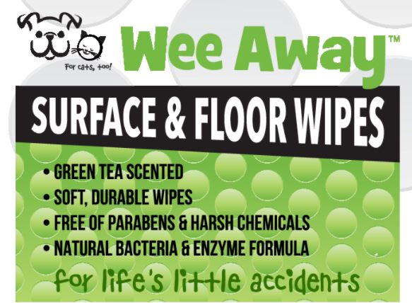 Wee Away Floor and Surface Wipes - Travel Size Cat and Dog Wipes - 30 ct
