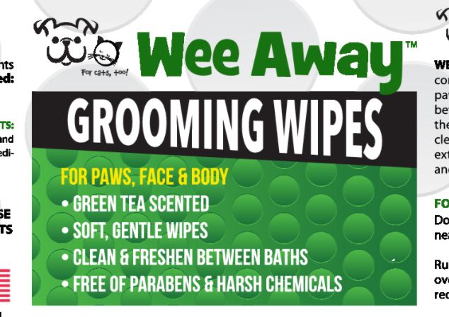 Wee Away Grooming Wipes Green Tea - Travel Size Cat and Dog Wipes - 30 ct