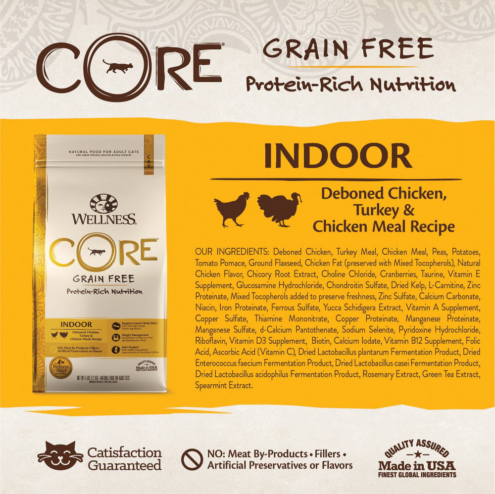 Wellness CORE Grain Free Natural Indoor Health Chicken and Turkey Recipe Dry Cat Food  