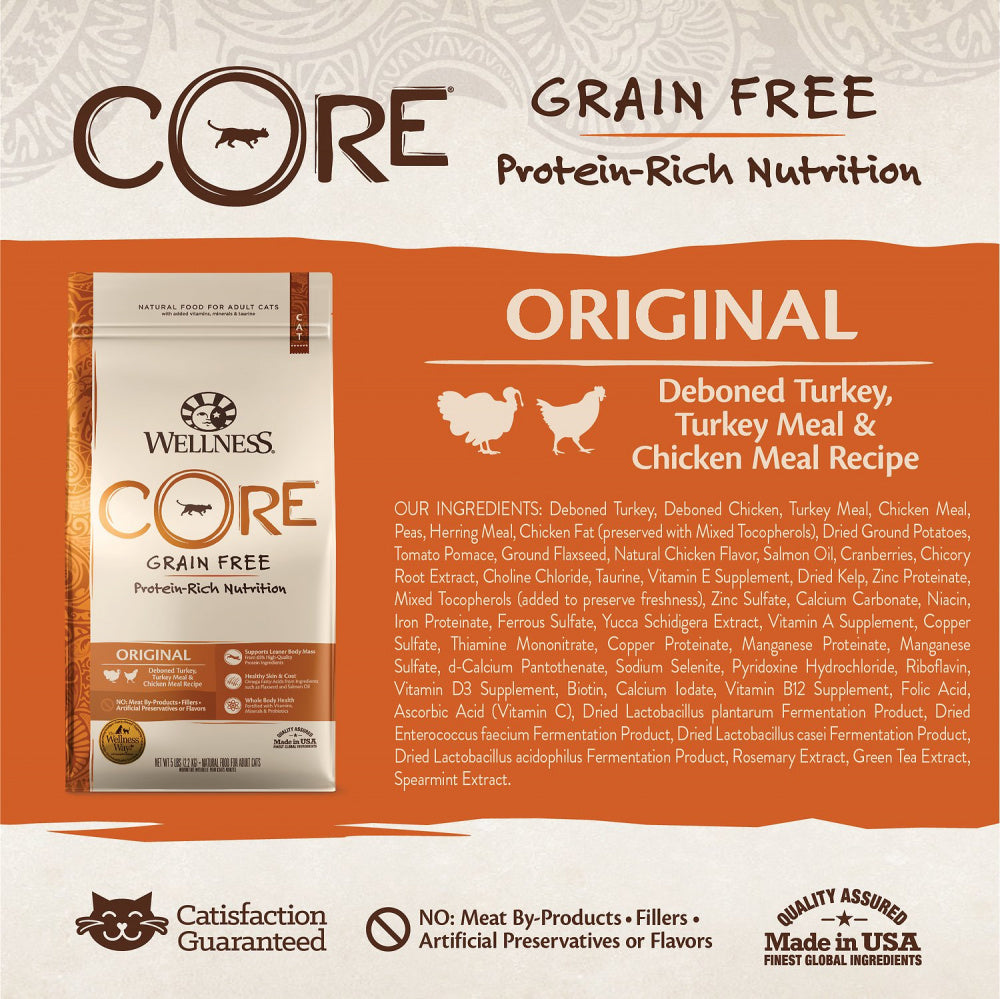 Wellness CORE Natural Grain Free Original Turkey, Chicken, Whitefish & Herring Recipe Dry Cat Food  