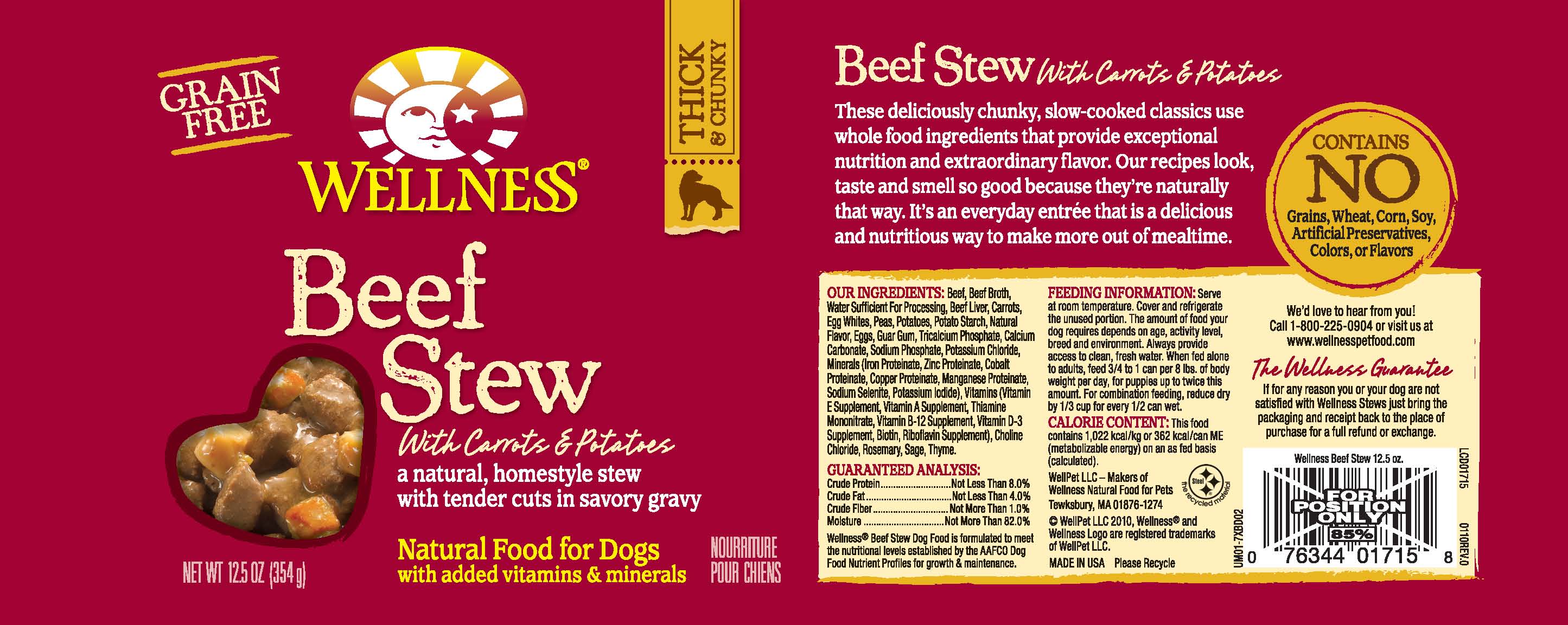 Wellness Grain Free Natural Beef Stew with Carrots & Potato Wet Canned Dog Food  