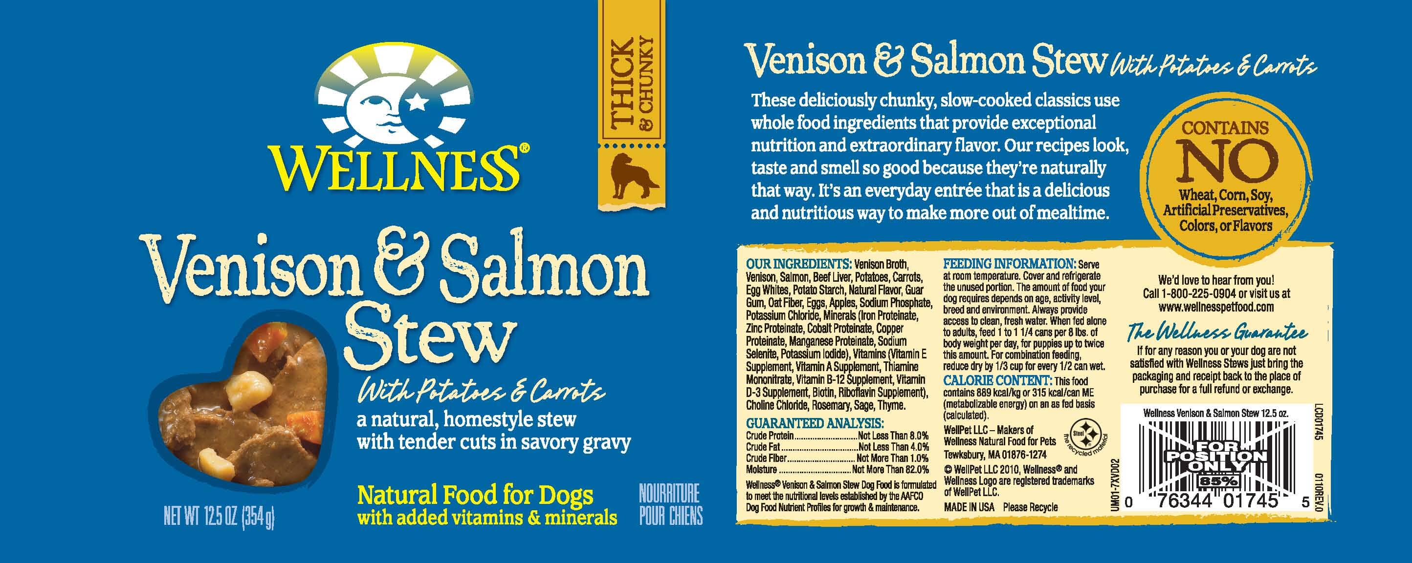 Wellness Grain Free Natural Venison & Salmon Stew with Potato and Carrots Wet Canned Dog Food  