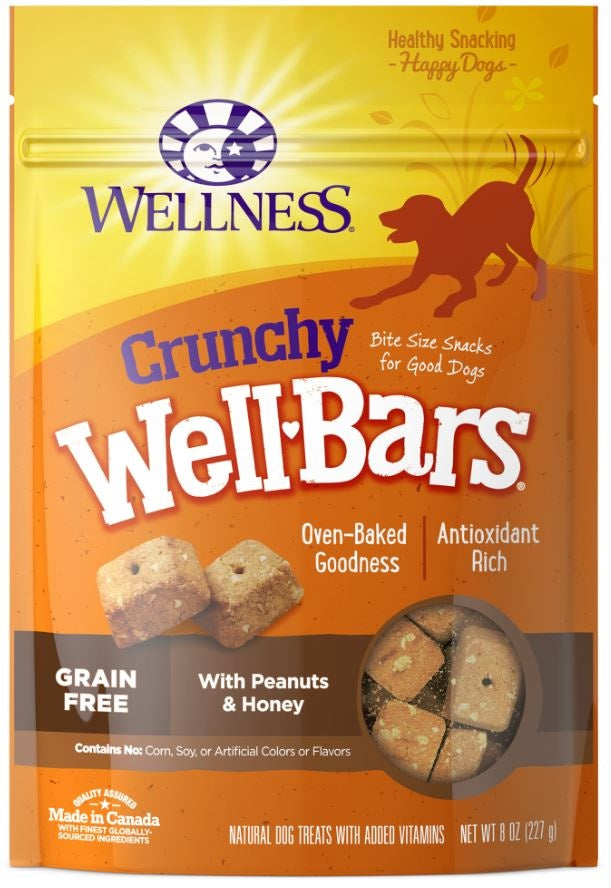 Wellness Natural Grain Free Wellbars Crunchy Peanut and Honey Recipe Dog Treats  