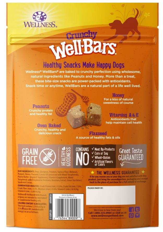 Wellness Natural Grain Free Wellbars Crunchy Peanut and Honey Recipe Dog Treats  