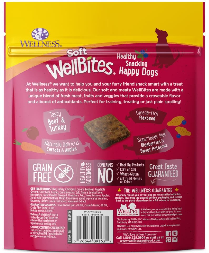 Wellness Natural Grain Free Wellbites Soft Beef and Turkey Recipe Dog Treats  