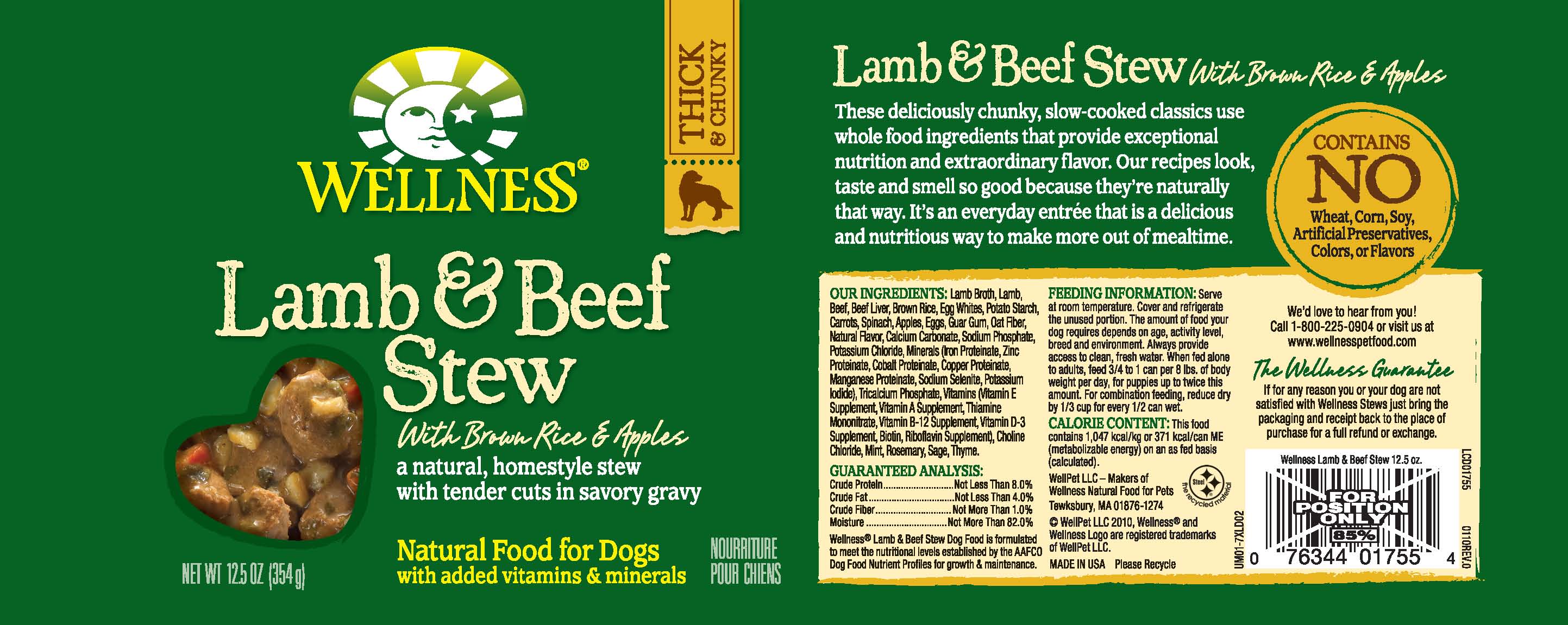 Wellness Natural Lamb and Beef Stew with Brown Rice and Apples Wet Canned Dog Food  