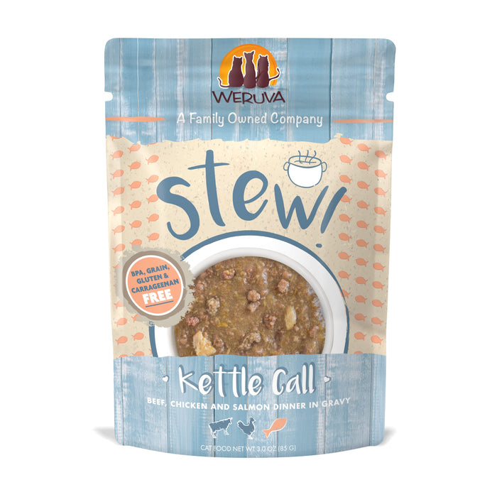 Weruva Cat Stew Kettle Call Beef Chicken and Salmon Wet Cat Food - 3 Oz Pouch - Case of 12