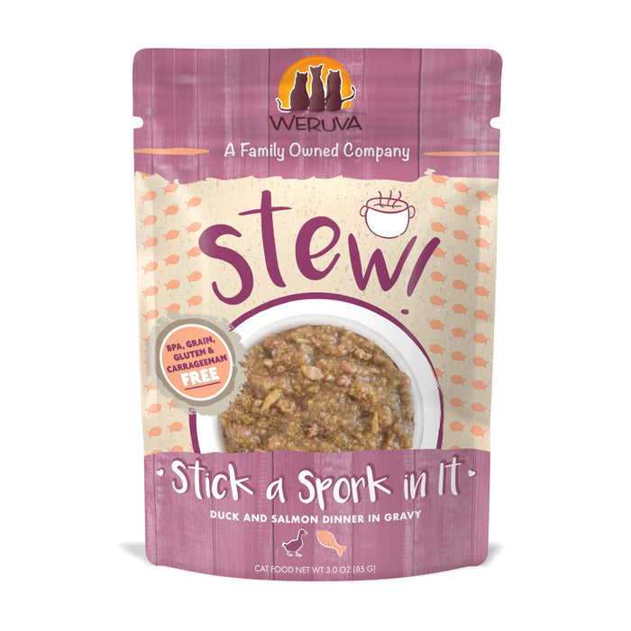 Weruva Cat Stew Stick-a-Spork-in-it Duck and Salmon Wet Cat Food - 3 Oz Pouch - Case of 12