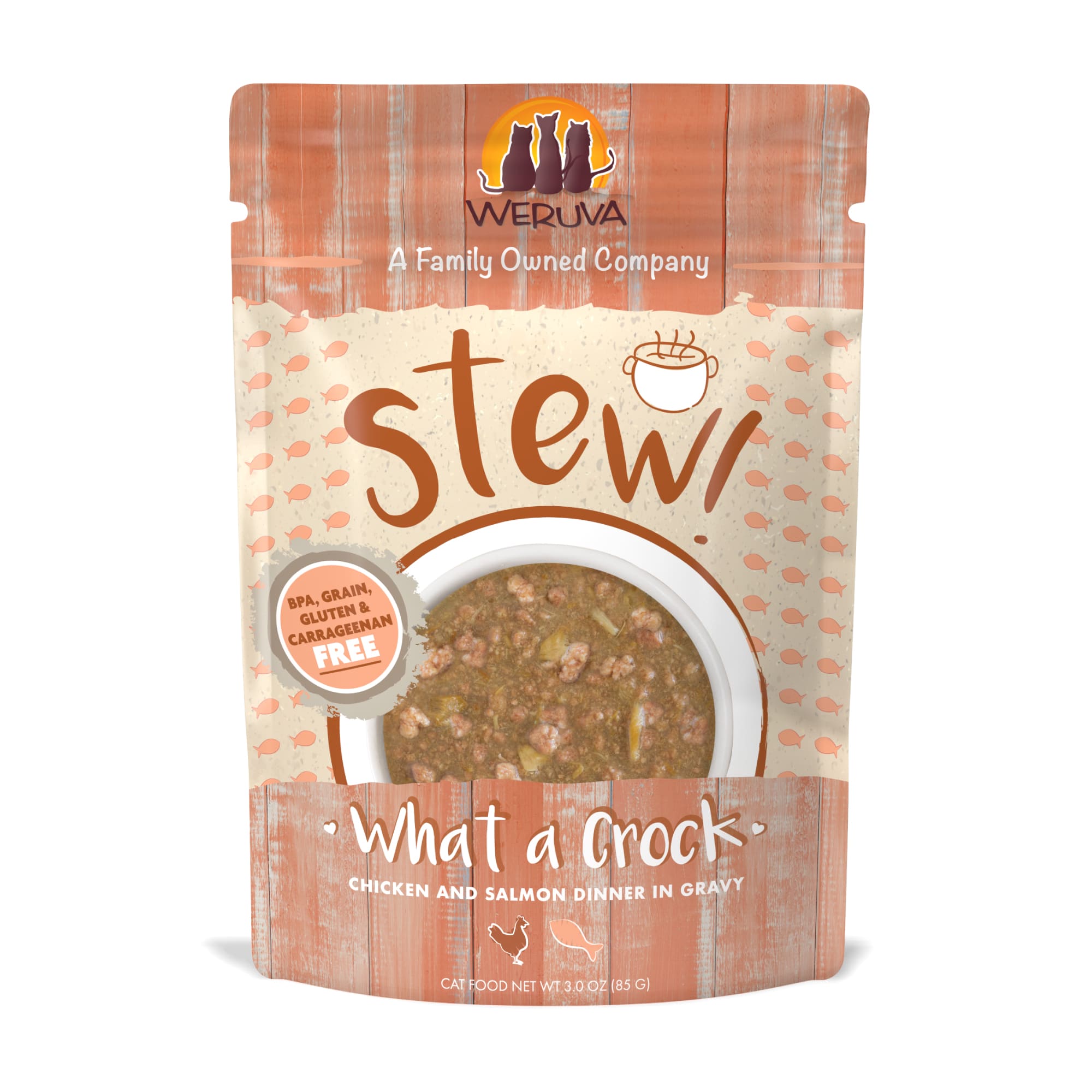 Weruva Cat Stew What-a-Crock Chicken and Salmon Wet Cat Food - 3 Oz Pouch - Case of 12  