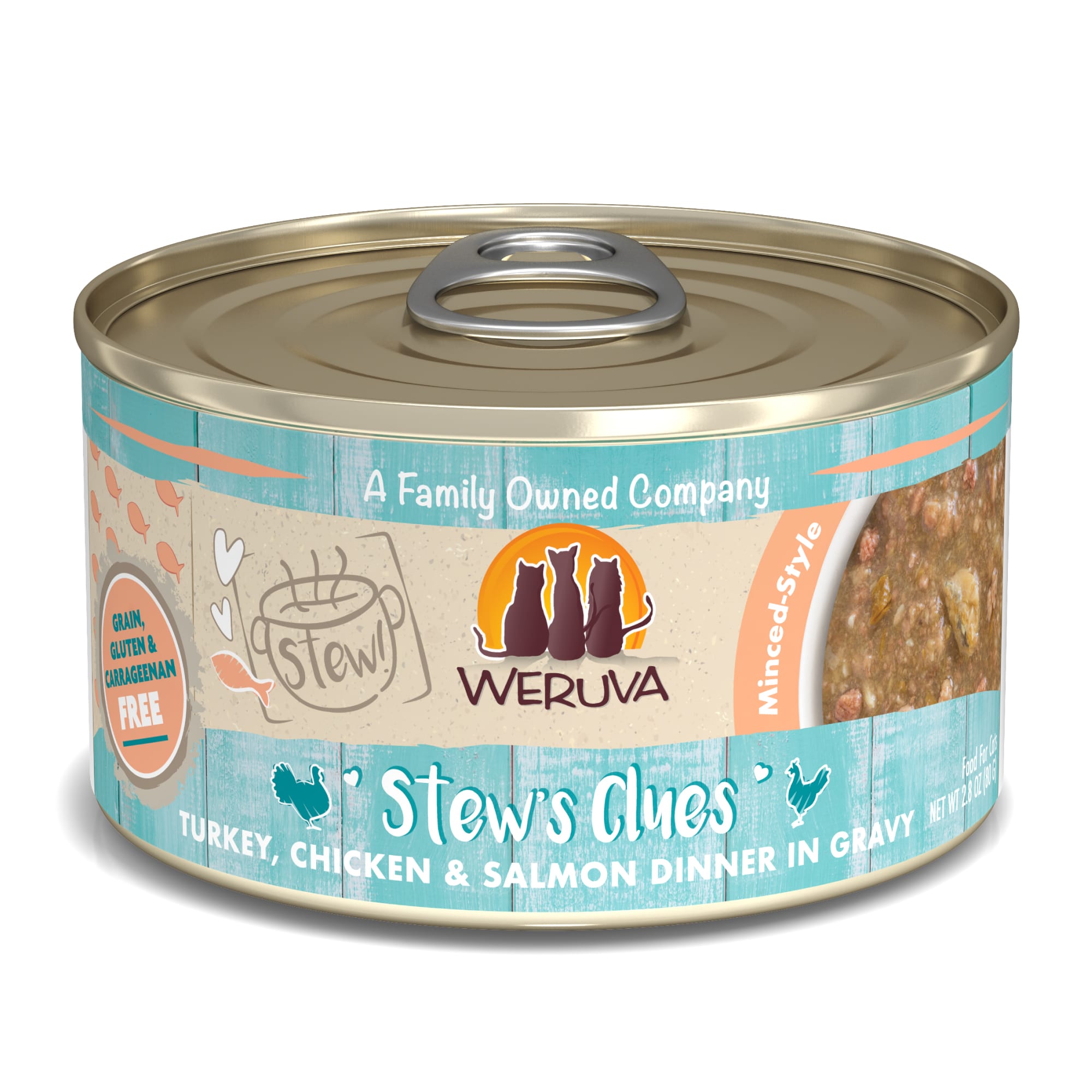 Weruva Stews Clues Turkey Chicken and Salmon Canned Cat Food - 2.8 Oz - Case of 12  