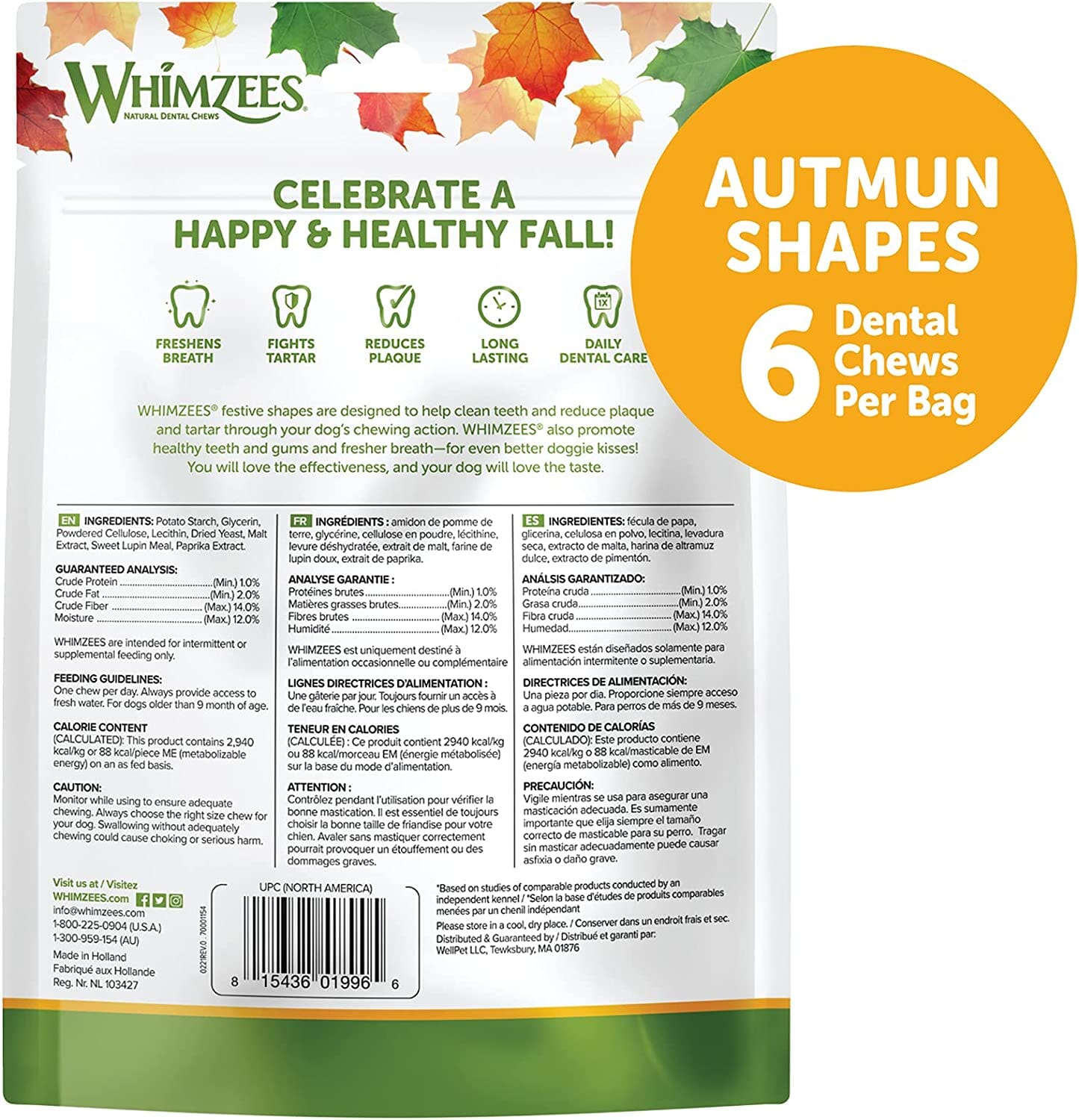 Whimzees Fall Value Bag Medium Dental Dog Chews - 6.3 Oz - 6 Count  