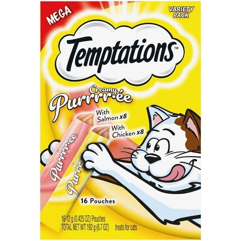 Whiskas Temptations Creamy Chicken & Salmon Purree Variety Pack Cat Treats or Wet Cat Food - 6.7 oz - Case of 5 (80 pouches total)  