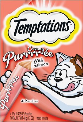 Whiskas Temptations Creamy Salmon Purree Cat Treats or Wet Cat Food - 1.7 oz - Case of 11  