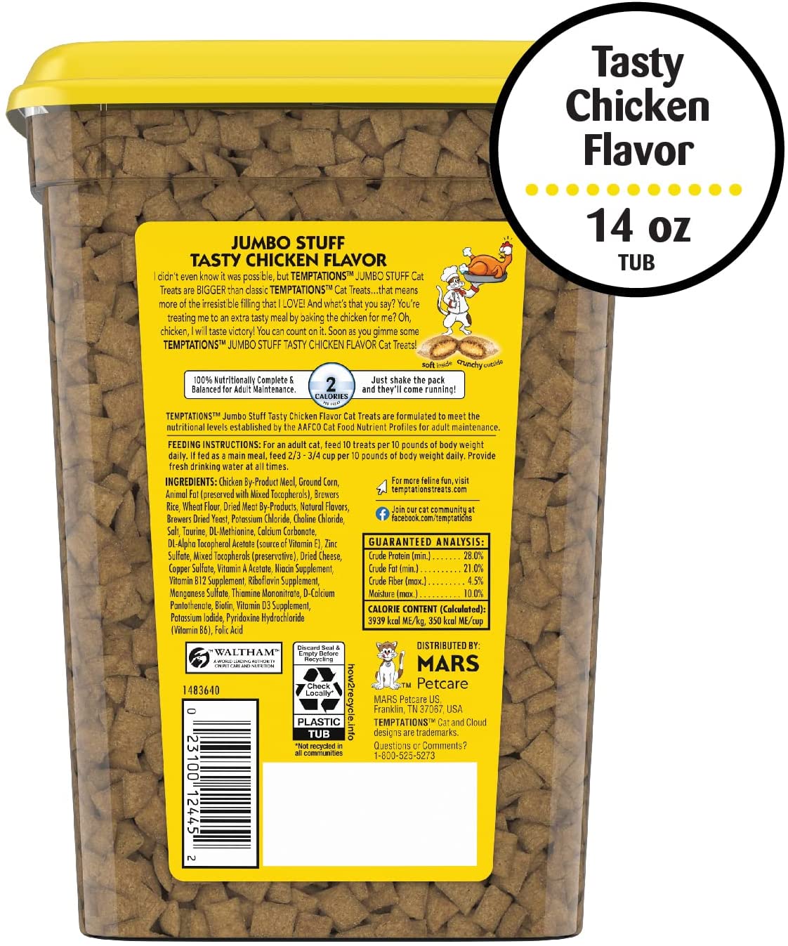 Whiskas Temptations Jumbo Stuff Tasty Chicken Soft and Crunchy Cat Treats - 14 oz  