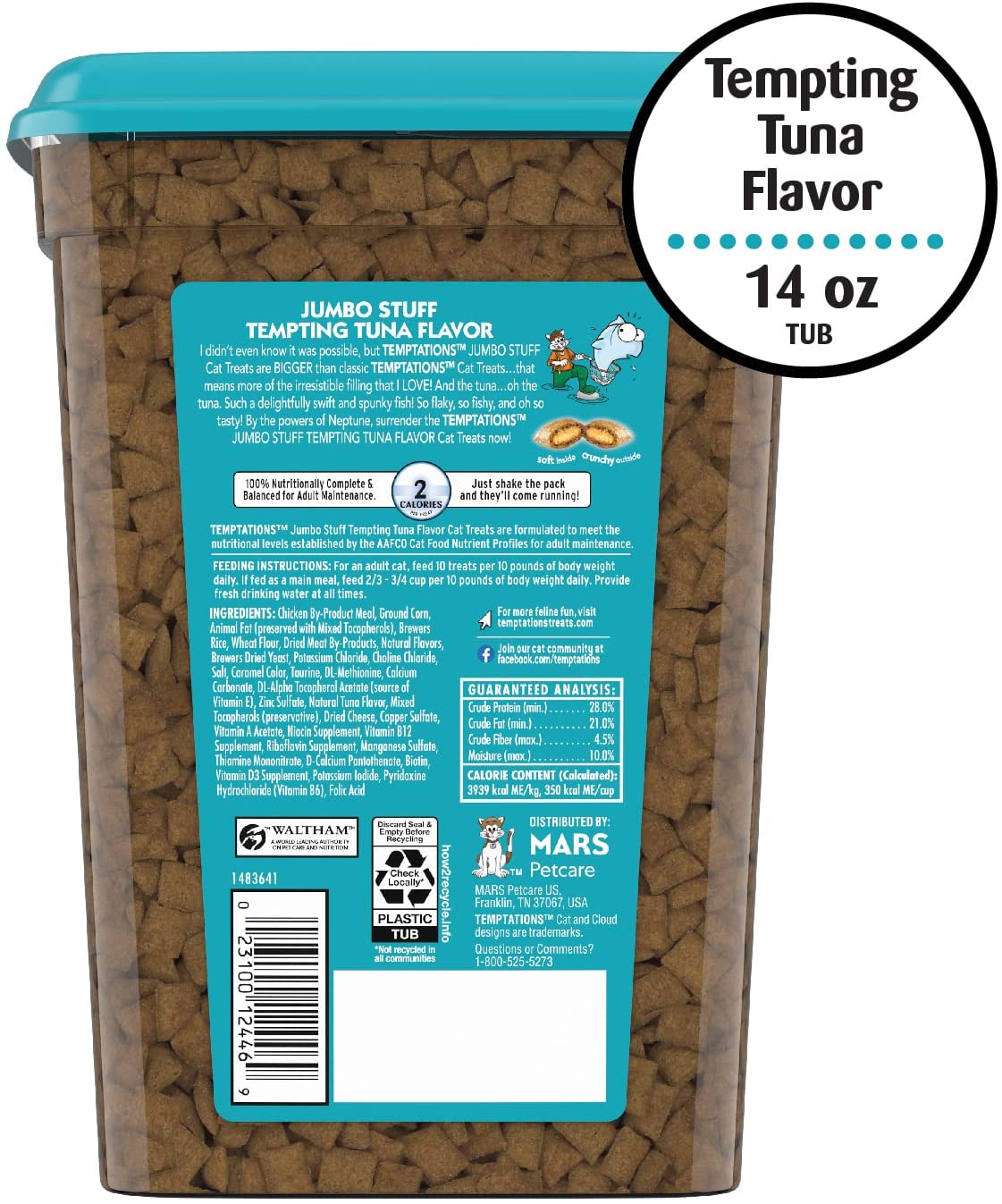 Whiskas Temptations Jumbo Stuff Tempting Tuna Soft and Crunchy Cat Treats - 14 oz  