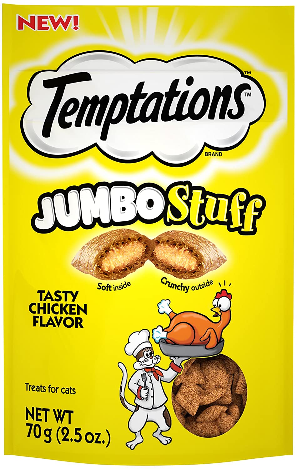 Whiskas Temptations Jumbo Stuffed Chicken Soft and Crunchy Cat Treats - 2.47 oz  