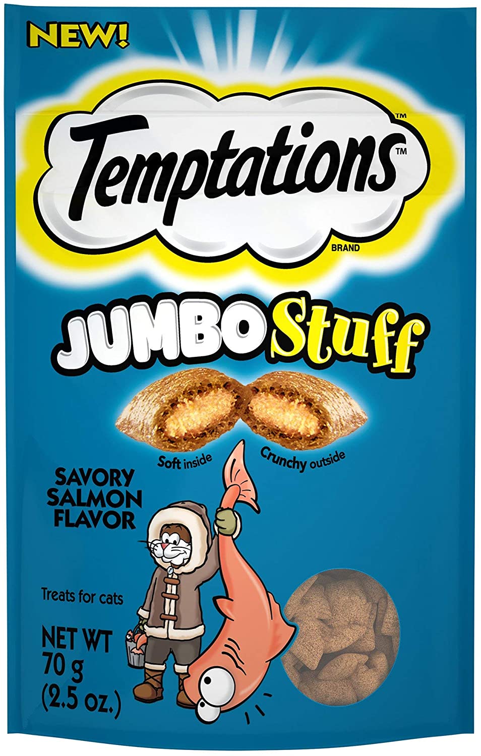 Whiskas Temptations Jumbo Stuffed Salmon Soft and Crunchy Cat Treats - 2.47 oz  