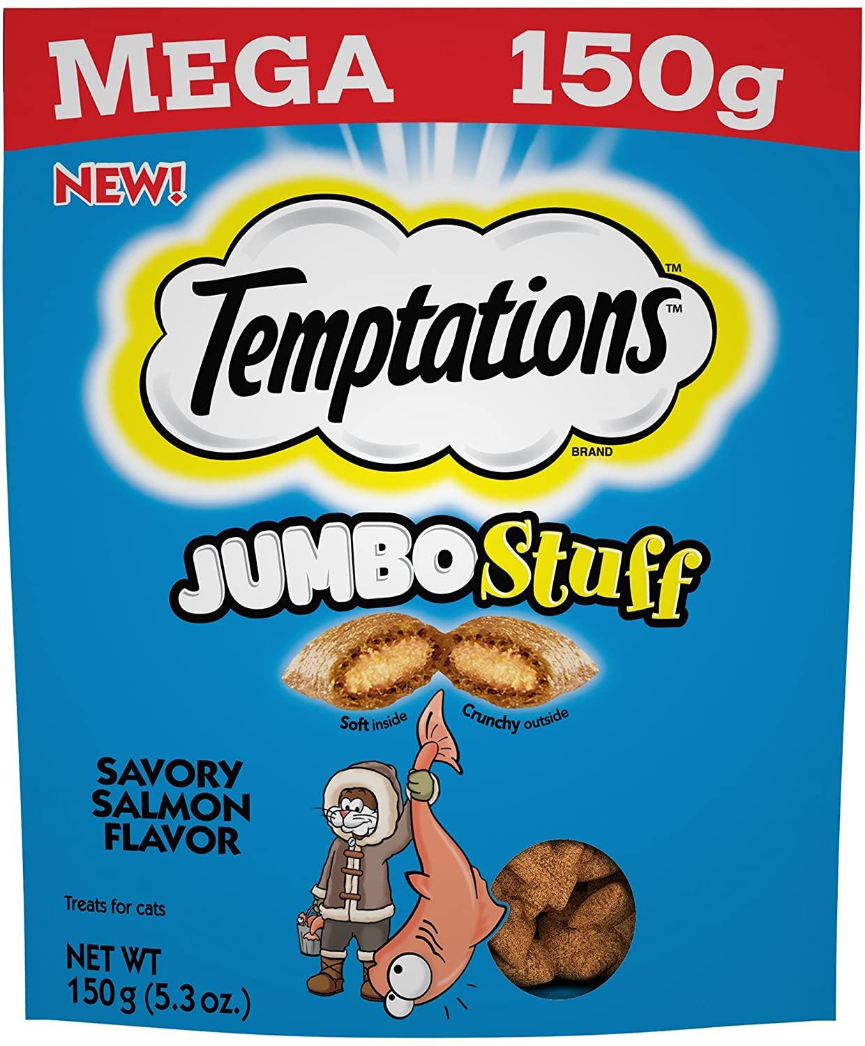 Whiskas Temptations Jumbo Stuffed Salmon Soft and Crunchy Cat Treats - 5.29 oz  