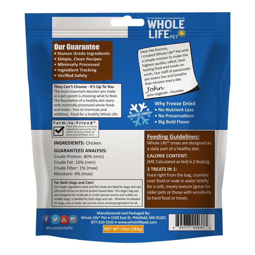 Whole Life Pet Just One Ingredient Freeze Dried Chicken Treats Value Pack for Dogs & Cats  