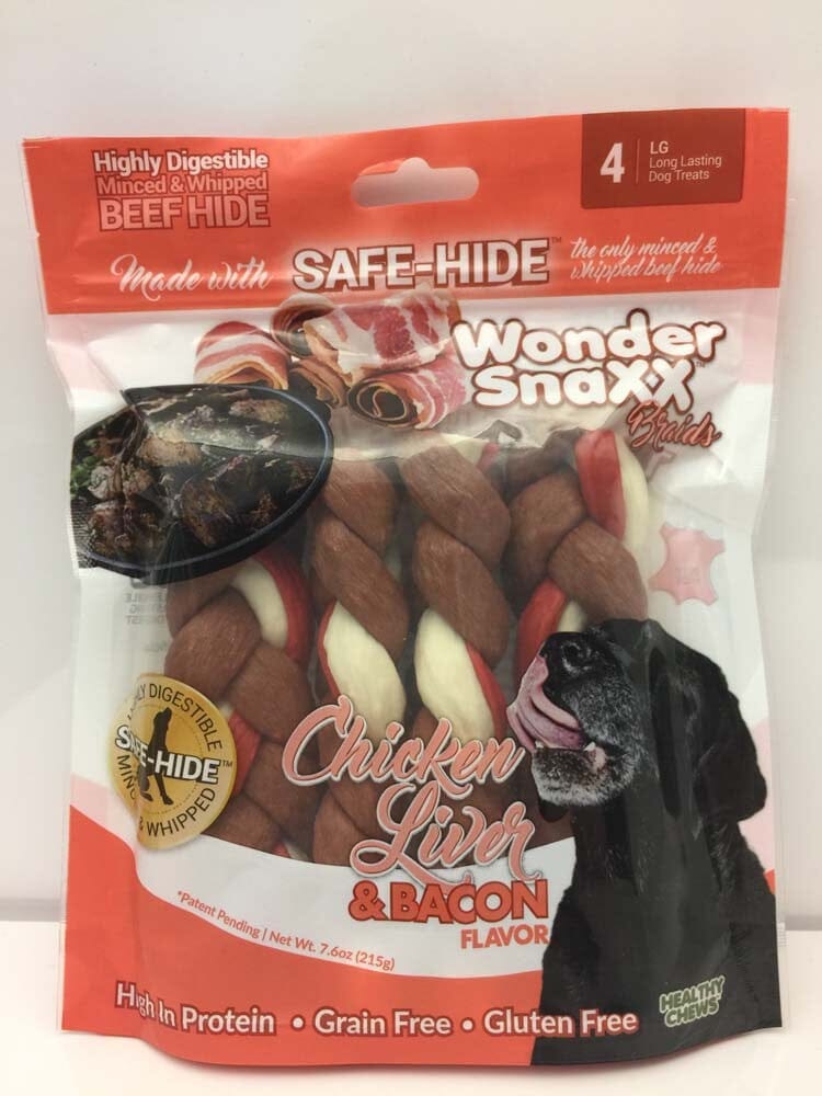 Wonder SnaXX Braids Dog Treats Chicken Liver & Bacon - 7.6 Oz - Large - 4 Count  