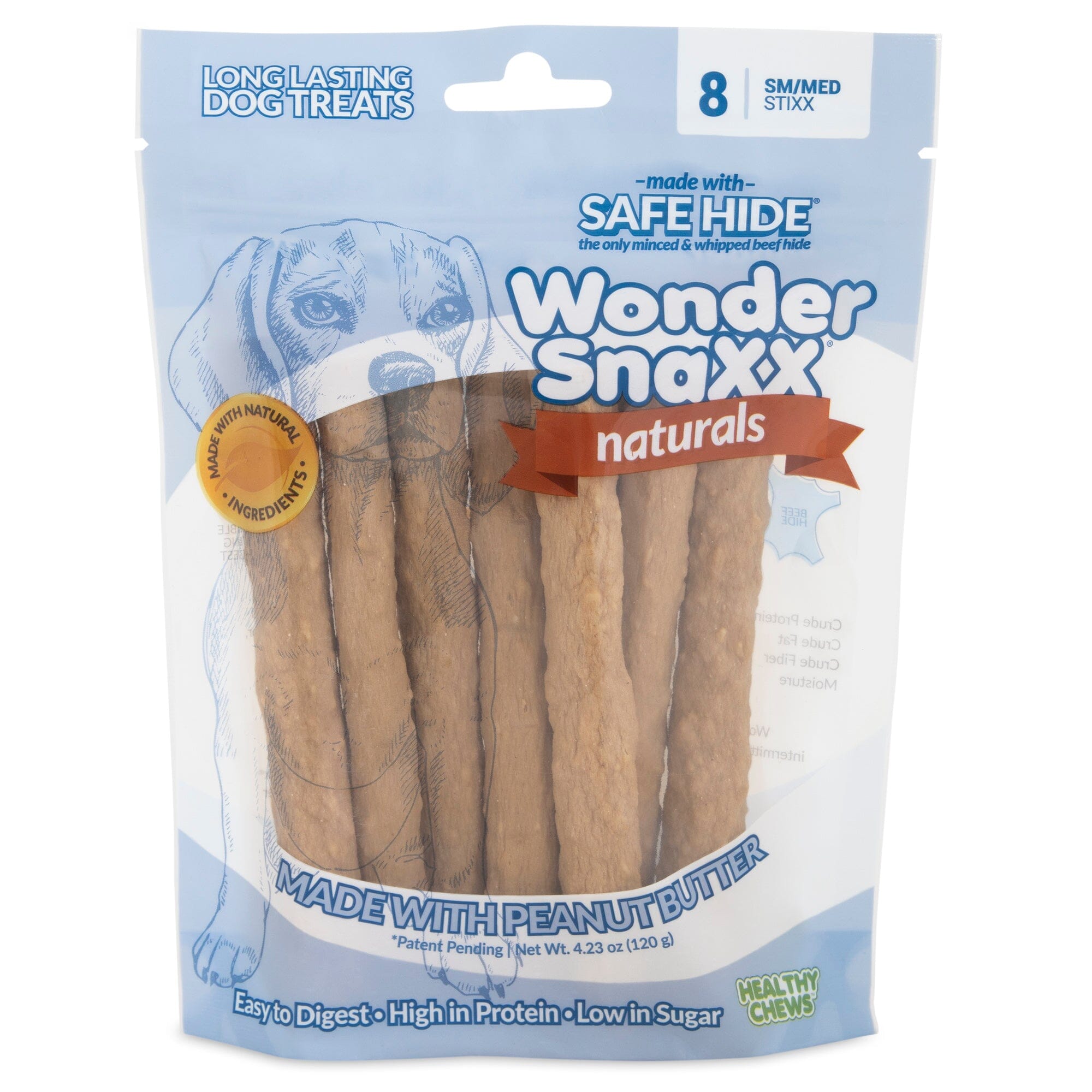 Wonder SnaXX Naturals StiXX Dog Treats Peanut butter - Small/Medium - 8 Count  