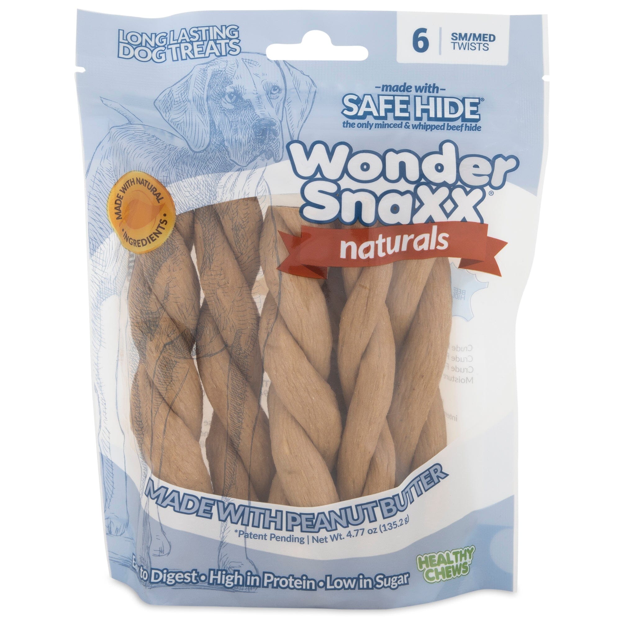 Wonder SnaXX Naturals Twist Dog Treat Peanut butter - Small/Medium - 6 Count  