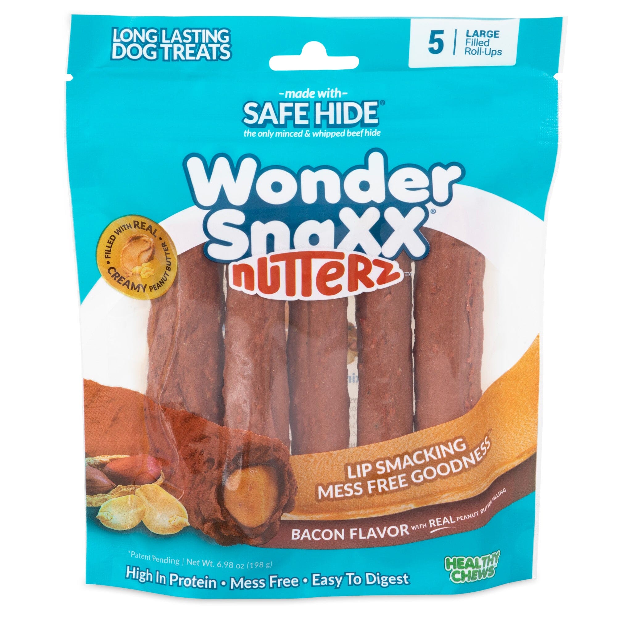 Wonder SnaXX NutterZ Dog Treat Bacon with peanut butter - Large - 5 Count  