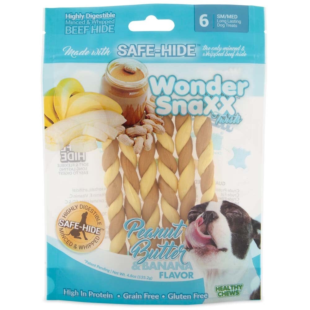 Wonder SnaXX Twists Peanut Butter & Banana Dog Treats Peanut Butter & Banana - 4.8 Oz - 6 Count - Small/Medium  