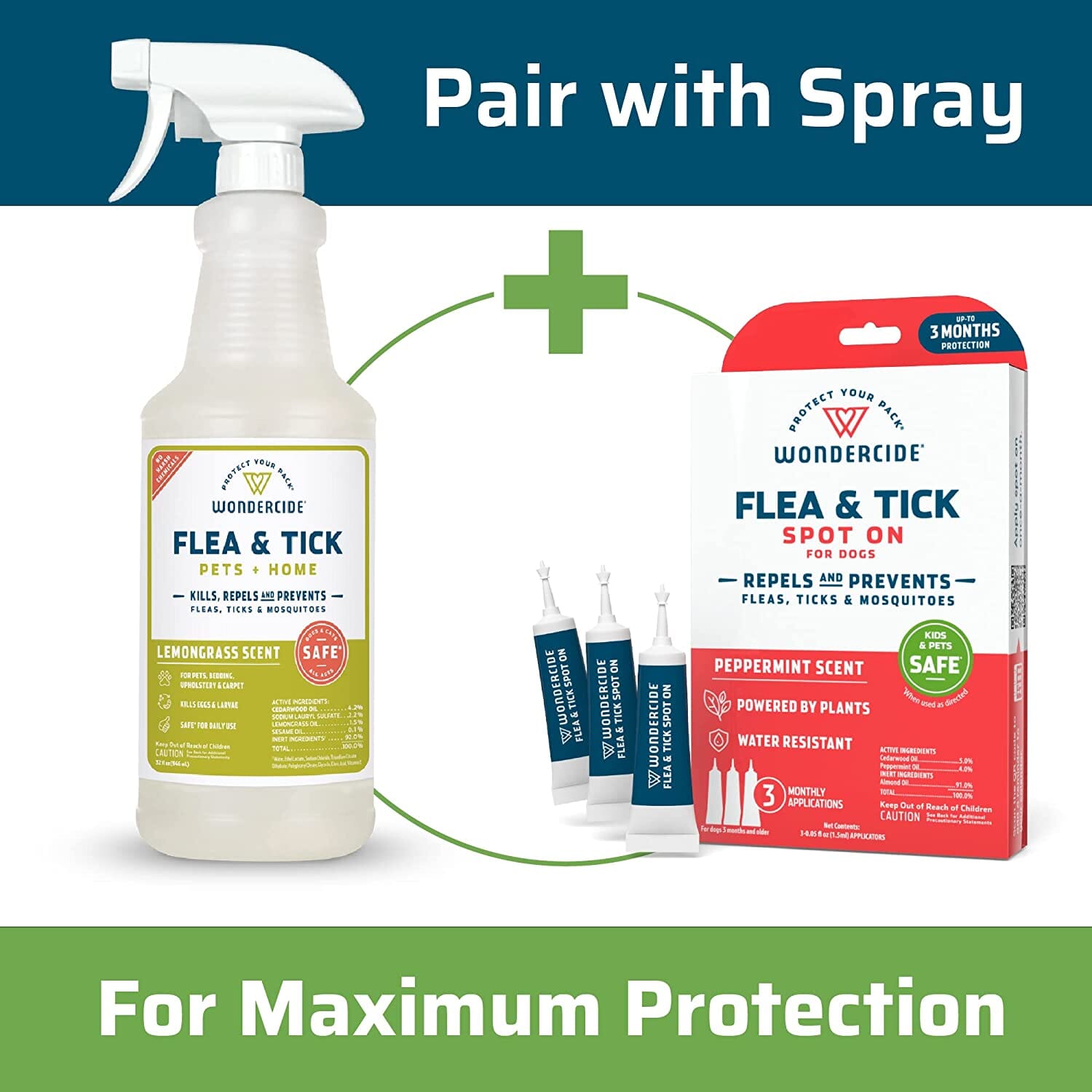 Wondercide Flea & Tick Spot On spray for Large Dogs - Peppermint  